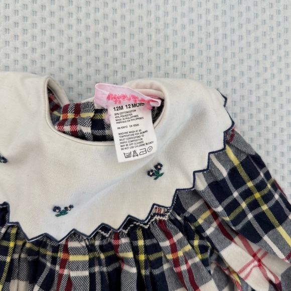 Vintage Baby Girls Holiday Plaid Long Sleeve Dress with Embroidered Collar 12M - Picture 6 of 8